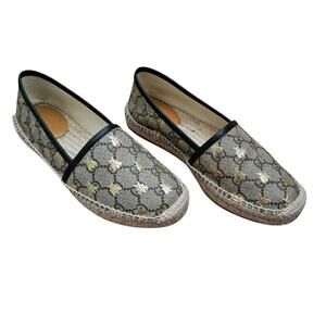 Gucci GG Supreme Canvas Bee Monogram Flat Espadrille Size 36 US 6 Brown Beige